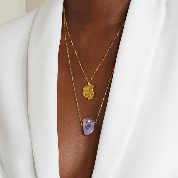 Crystalline Lavender Quartz Gold Bar Necklace