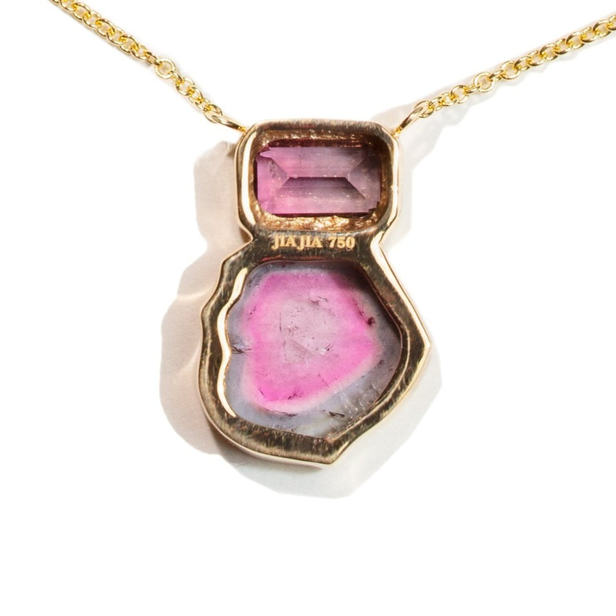 Pink Lilac Tourmaline Slice Gold Bezel Necklace