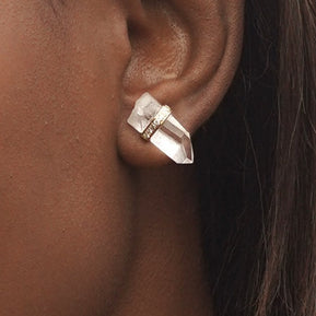 Crystalline Crystal Quartz Diamond Bar Earring