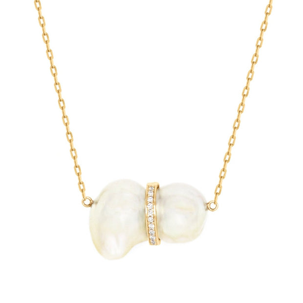 Ocean Baroque Pearl Diamond Bar Necklace