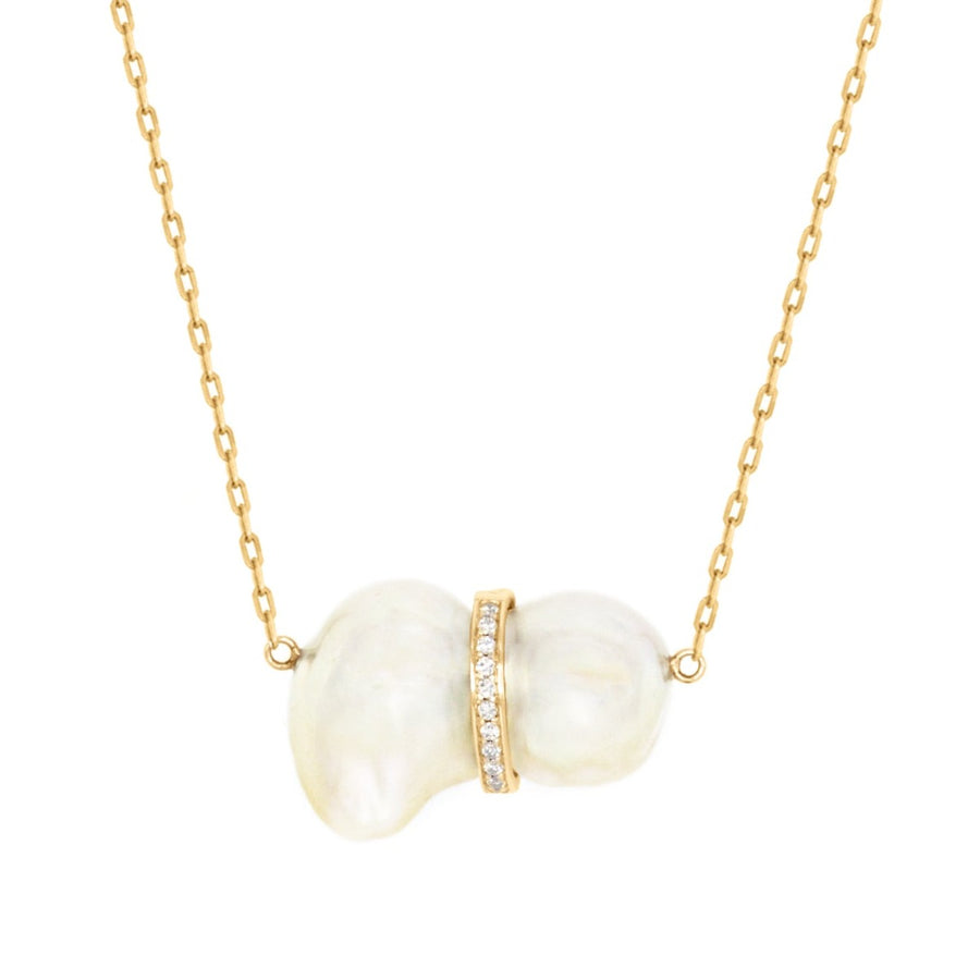 Ocean Baroque Pearl Diamond Bar Necklace
