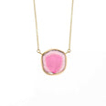 Pink Tourmaline Slice Gold Bezel Necklace