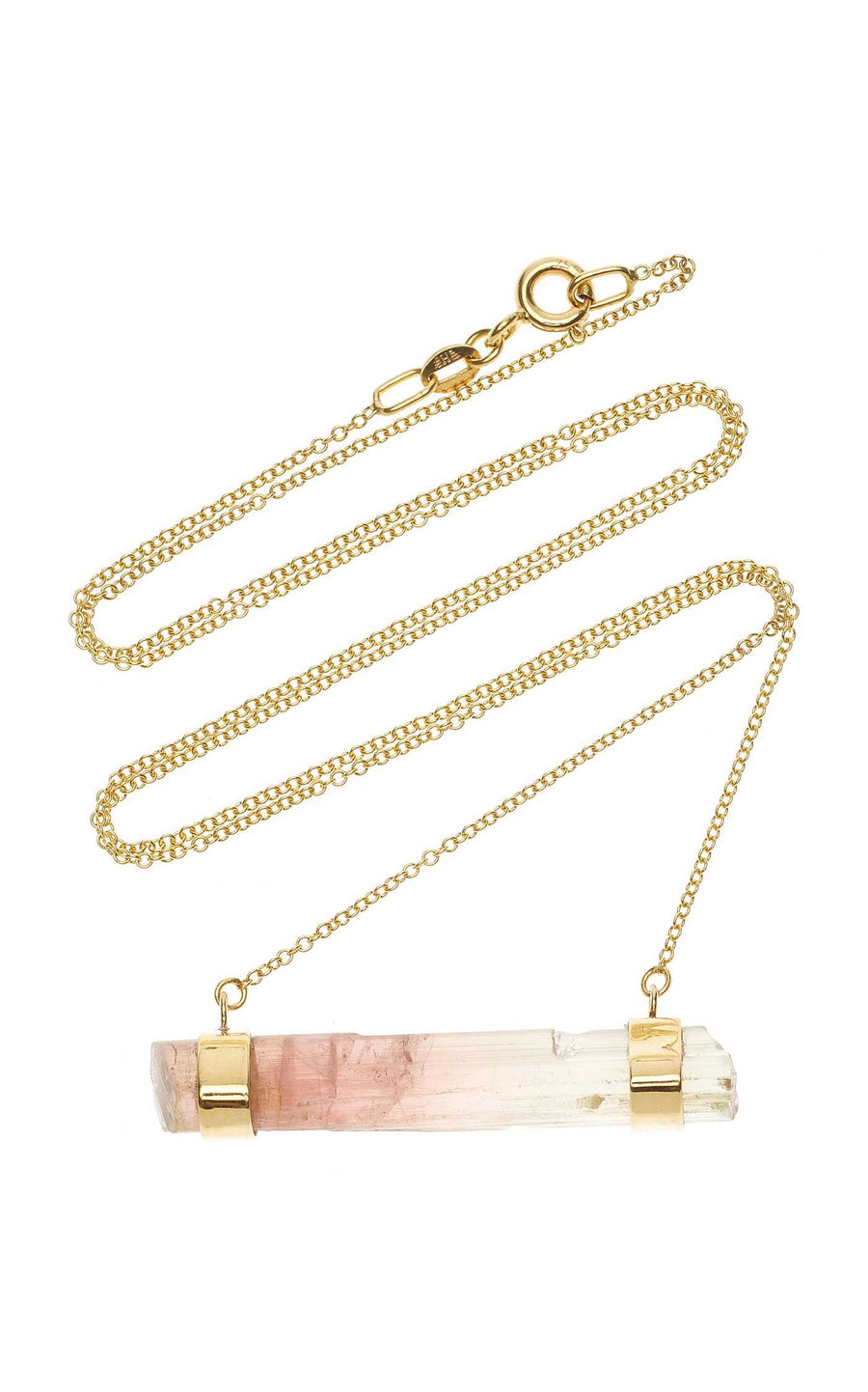Pink Tourmaline Double Gold Bar Necklace