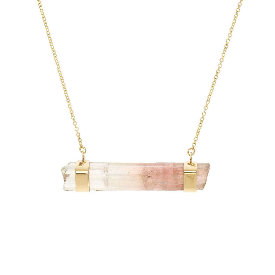 Pink Tourmaline Double Gold Bar Necklace
