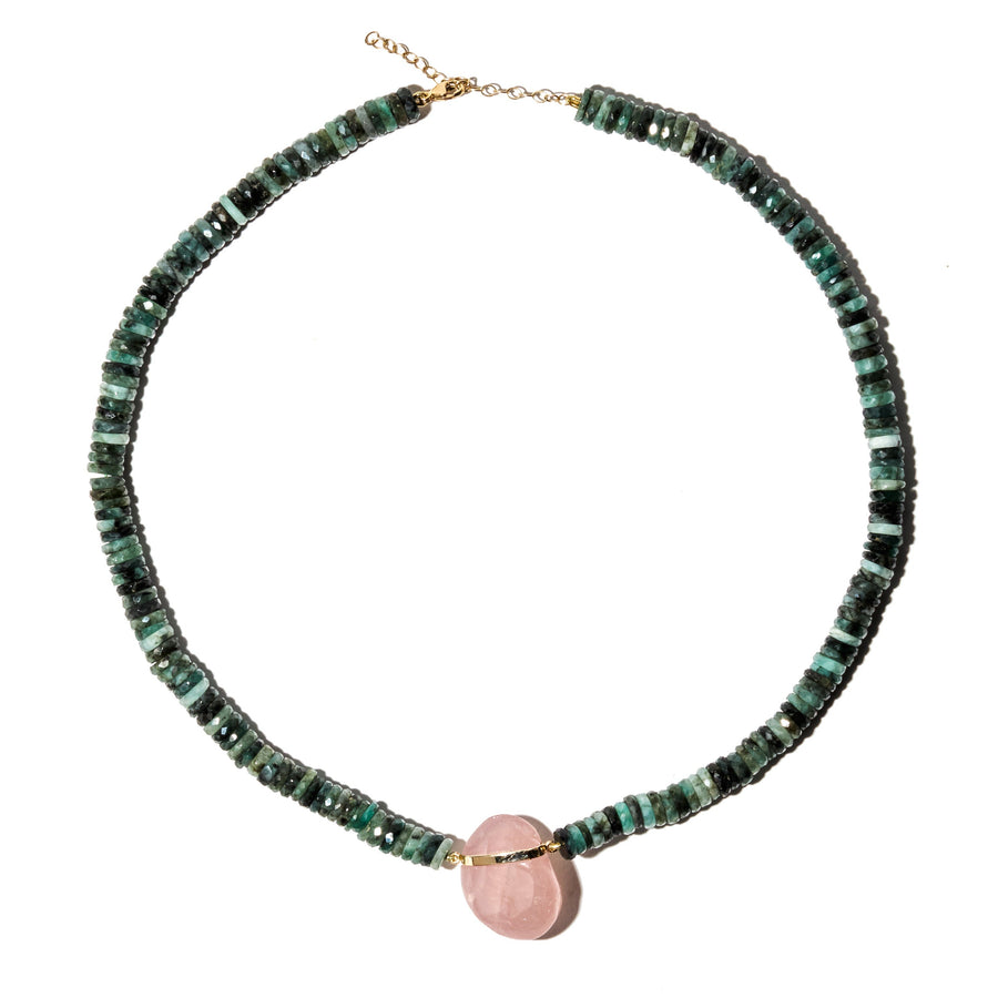 Atlas Emerald Rose Quartz Charm Necklace