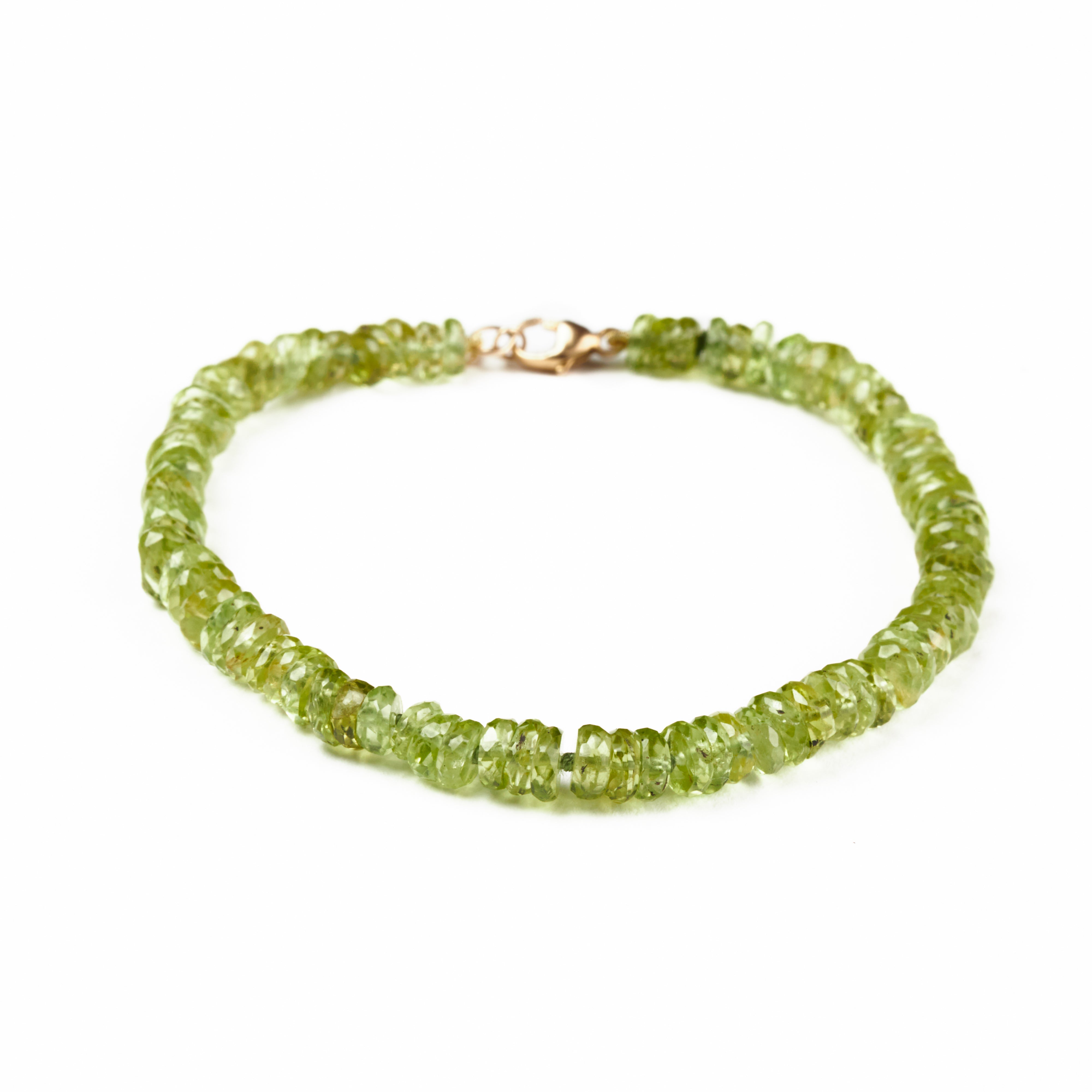 Natural peridot and rock crystal stone bracelet, sterling silver, 14K gold  filled, gemstones, August birthstone