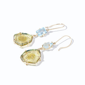 Lemon Tourmaline Slice Aquamarine Earrings