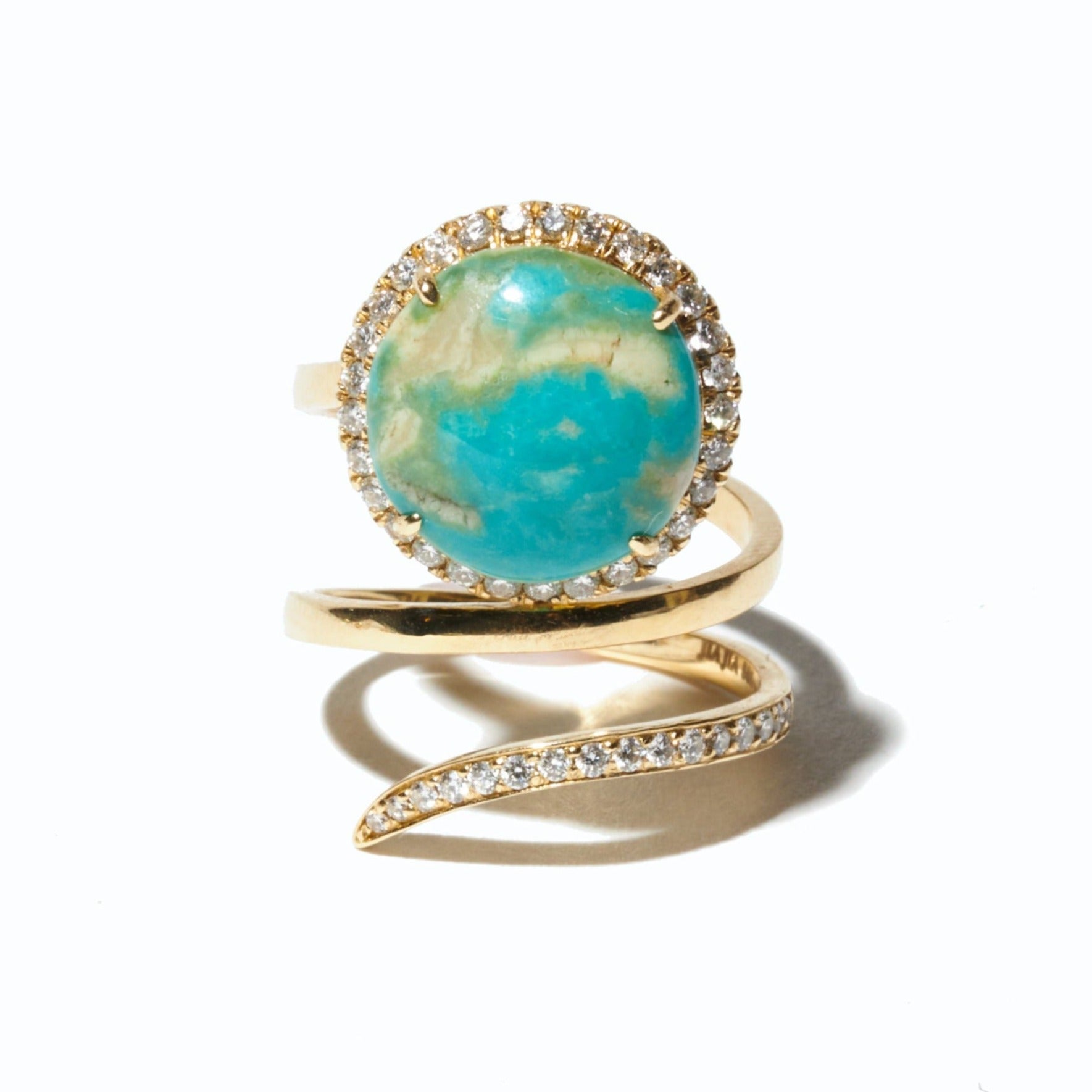 Mona Lisa Turquoise Diamond Halo Spiral Ring