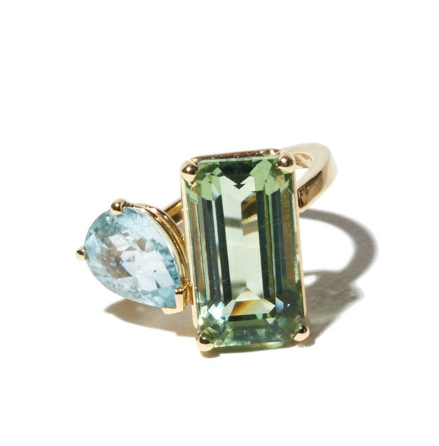 Gemmy Green Amethyst & Aquamarine Double Gemstone Ring