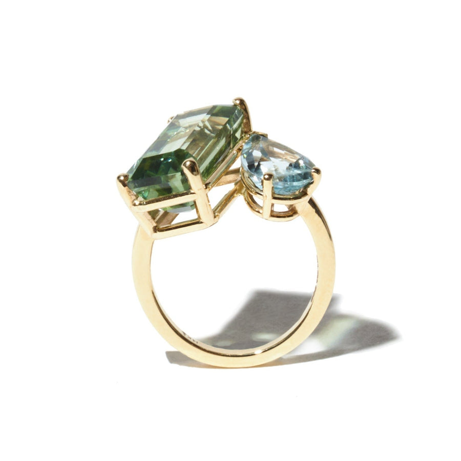 Aquamarine & Green Amethyst Moi et Toi Gemstone Ring
