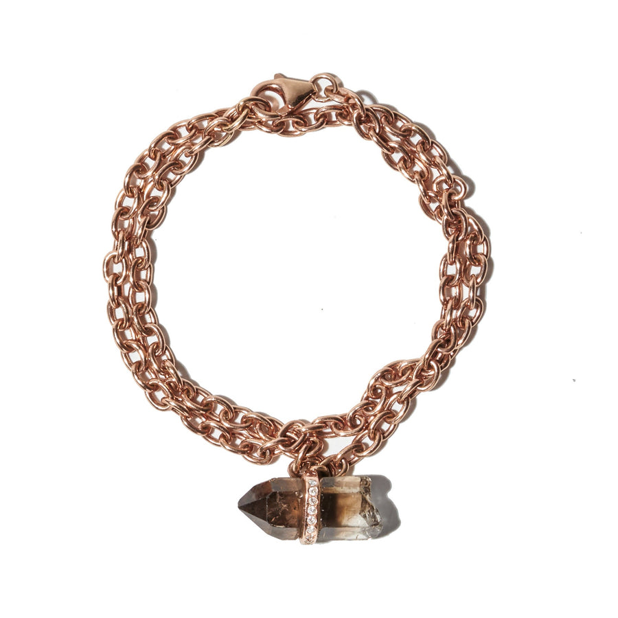Crystalline Double Wrap Rose Gold Smoky Quartz Diamond Bracelet