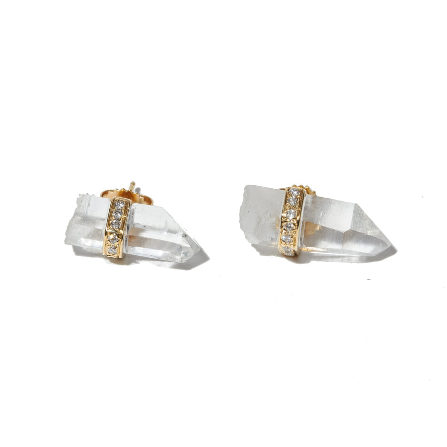 Crystalline Crystal Quartz Diamond Bar Earring