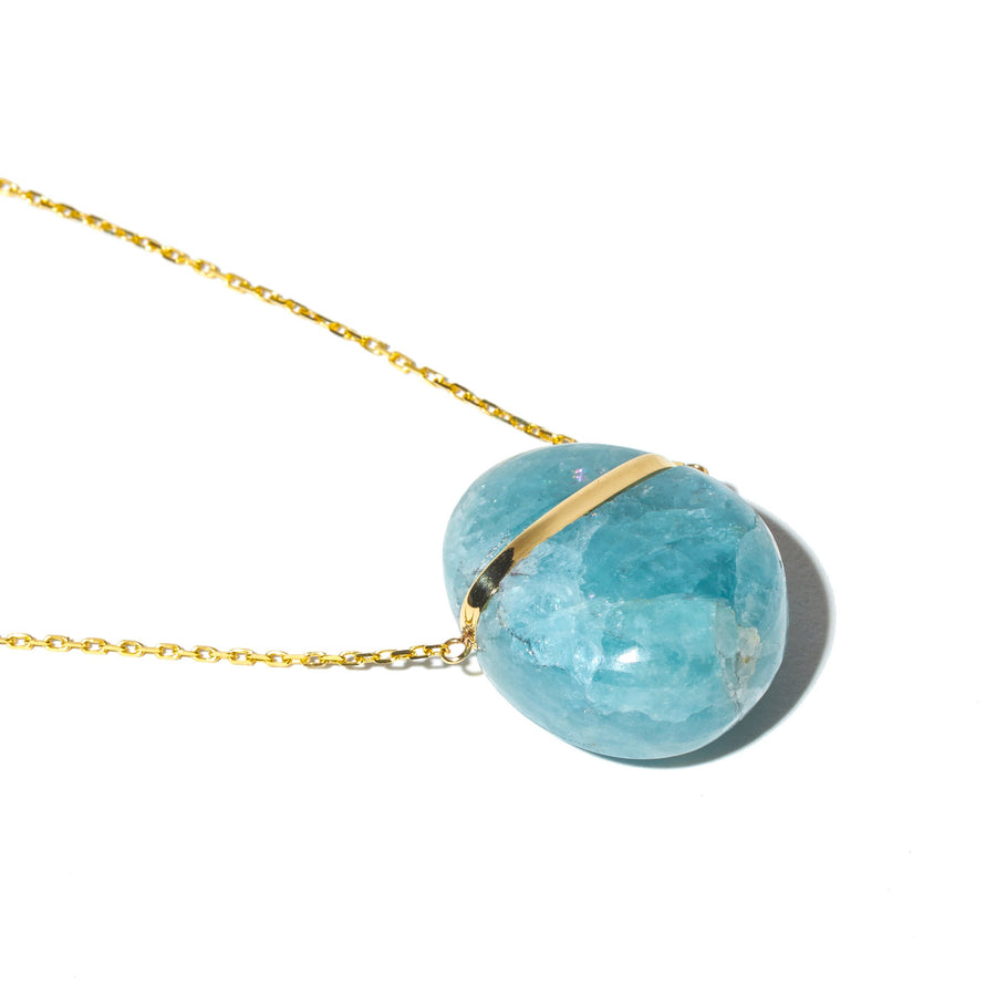 Crystalline Aquamarine Gold Bar Necklace