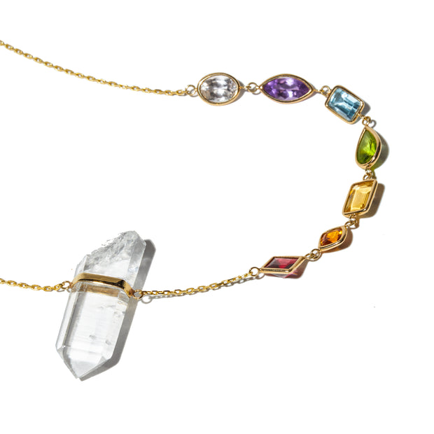 Crystalline Crystal Quartz Rainbow Chakra Necklace