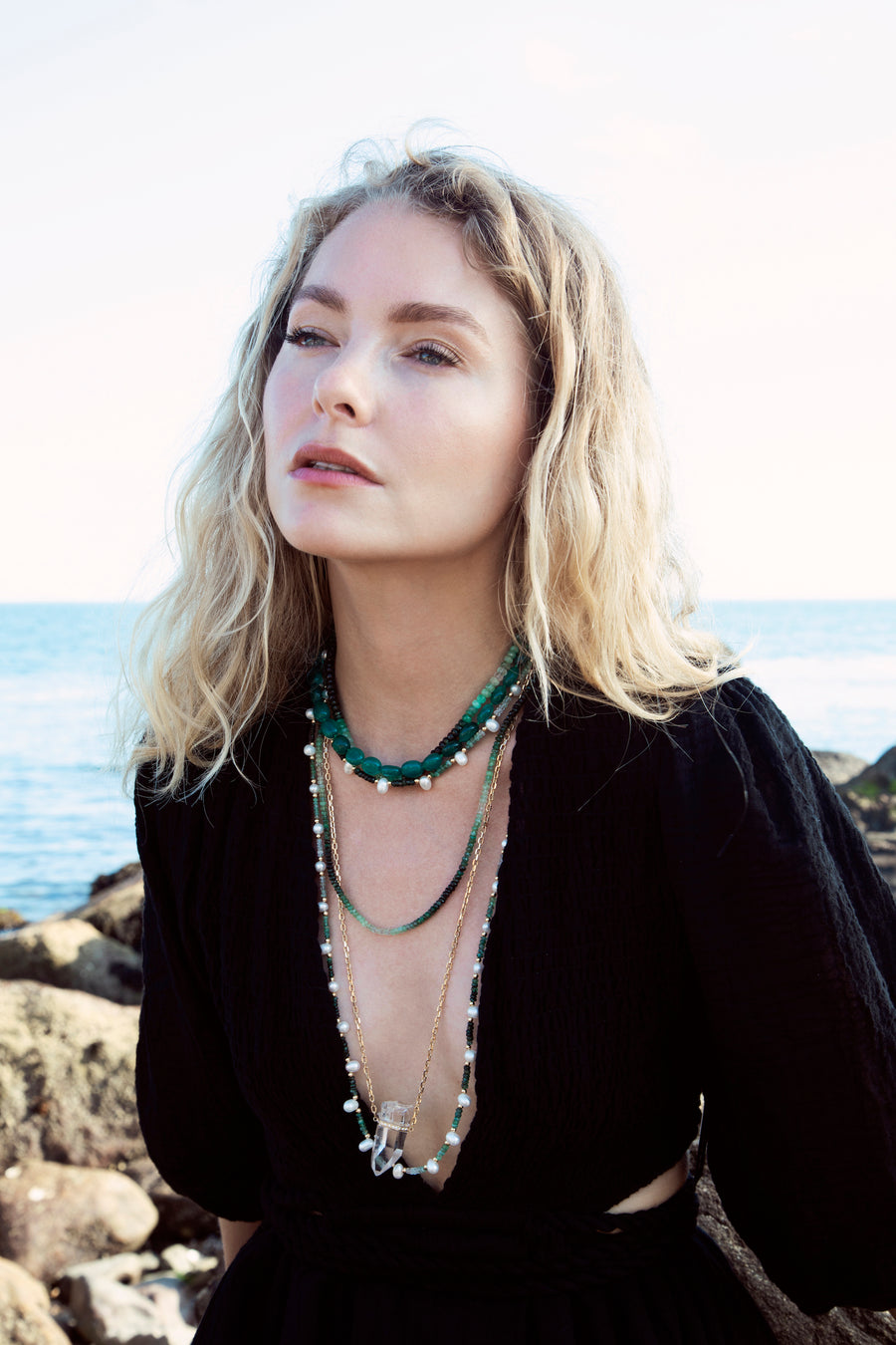 Arizona Emerald Pearl Long Necklace