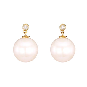 Ocean Diamond Bezel Classic Pearl Earrings