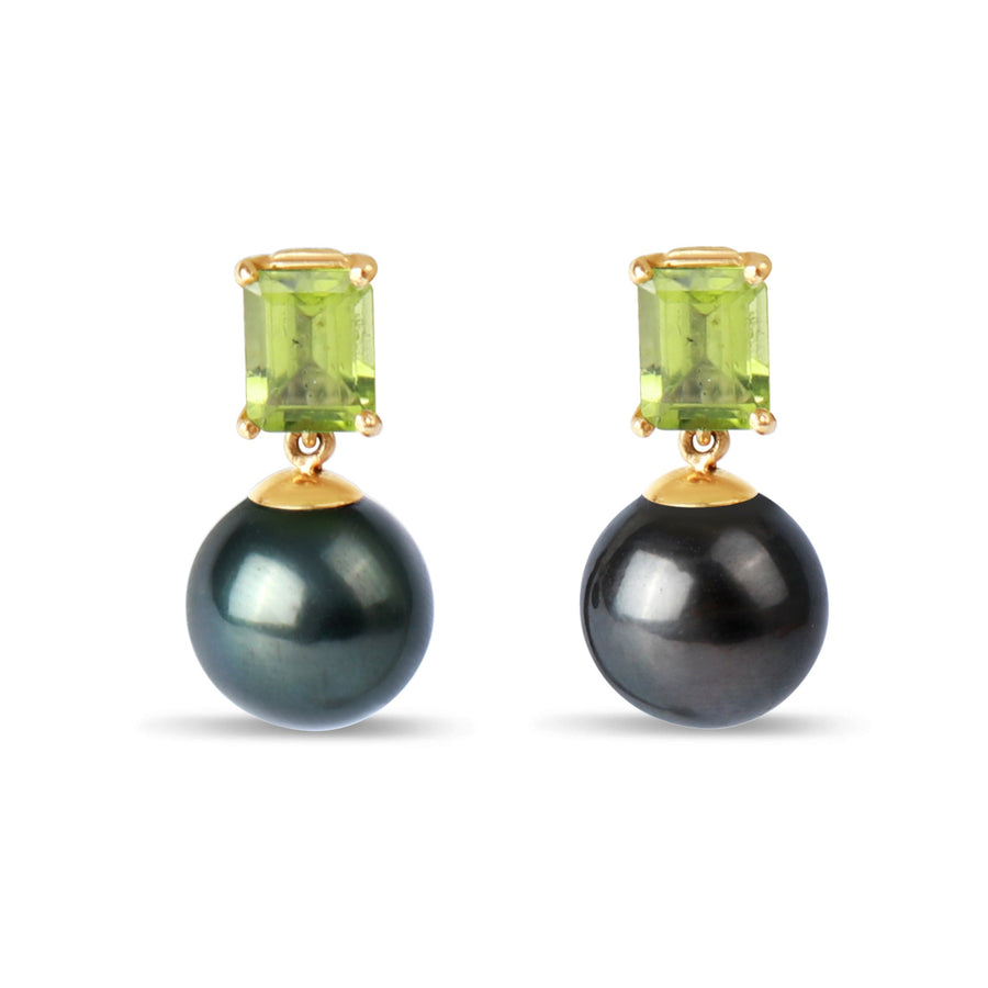 Ocean Peridot Black South Sea Pearl Earrings