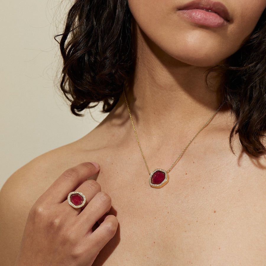 Pink Tourmaline Diamond Halo Ring