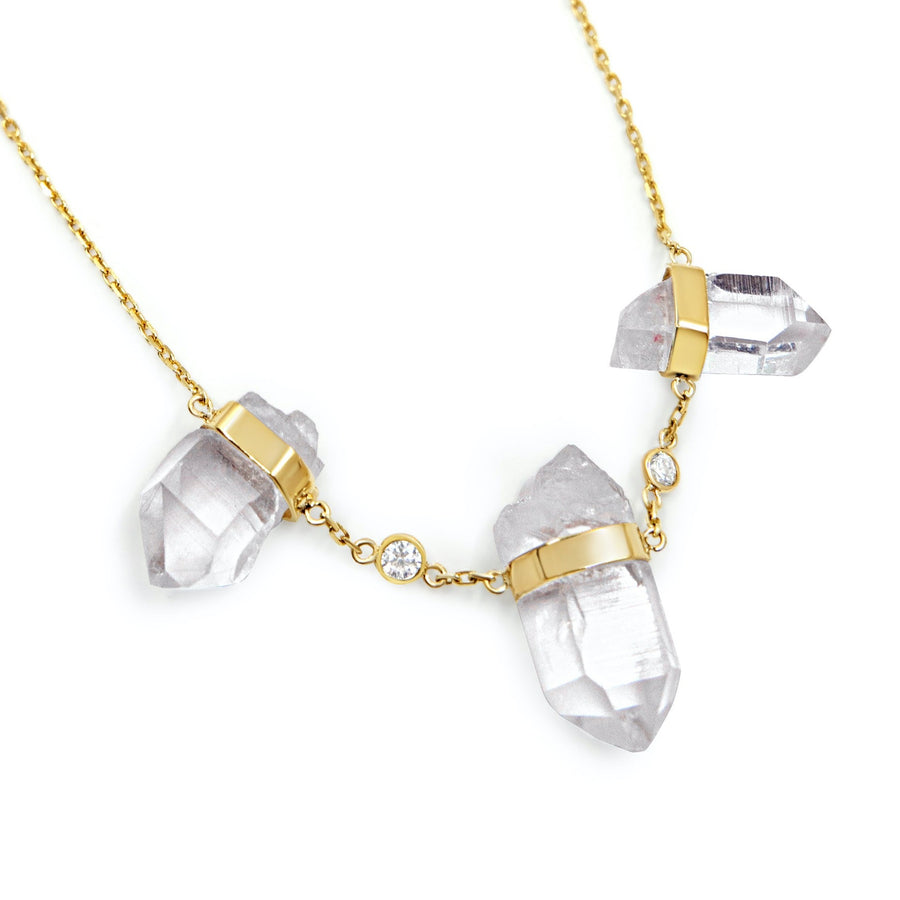 Crystalline Triple Crystal Quartz Diamond Necklace