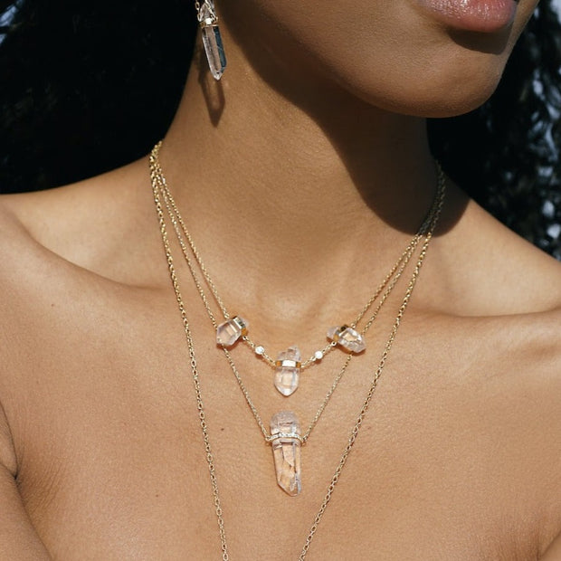 Crystalline Triple Crystal Quartz Diamond Necklace