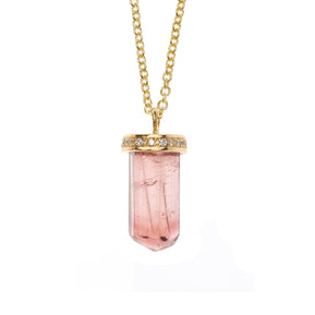 Pink Tourmaline Diamond Cap Necklace