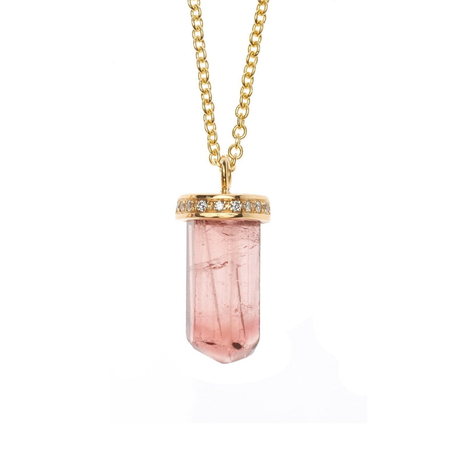 Pink Tourmaline Diamond Cap Necklace