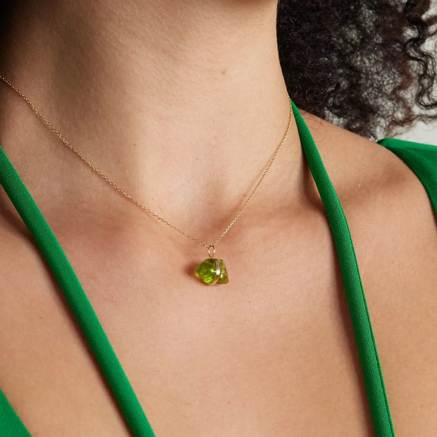 August Birthstone Peridot Gold Bar Charm Necklace