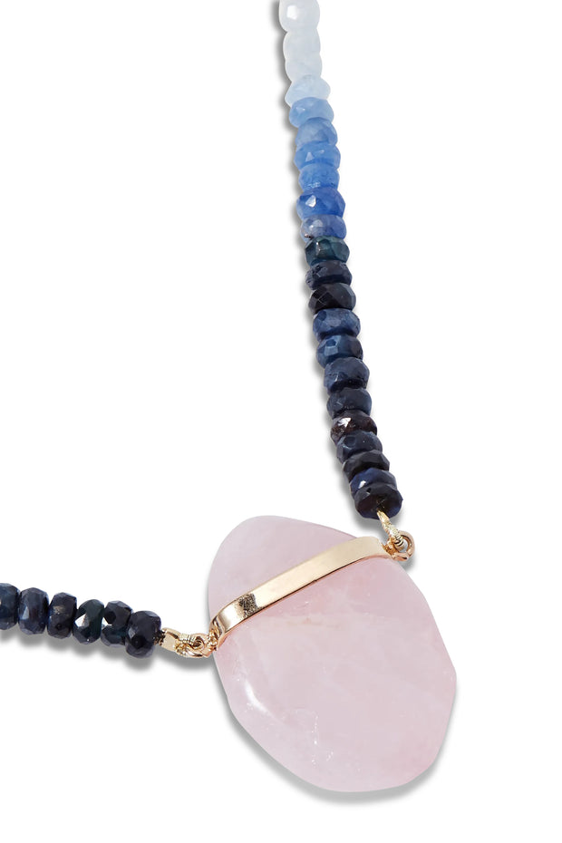 Arizona Ombre Blue Sapphire with  Rose Quartz Crystal Necklace