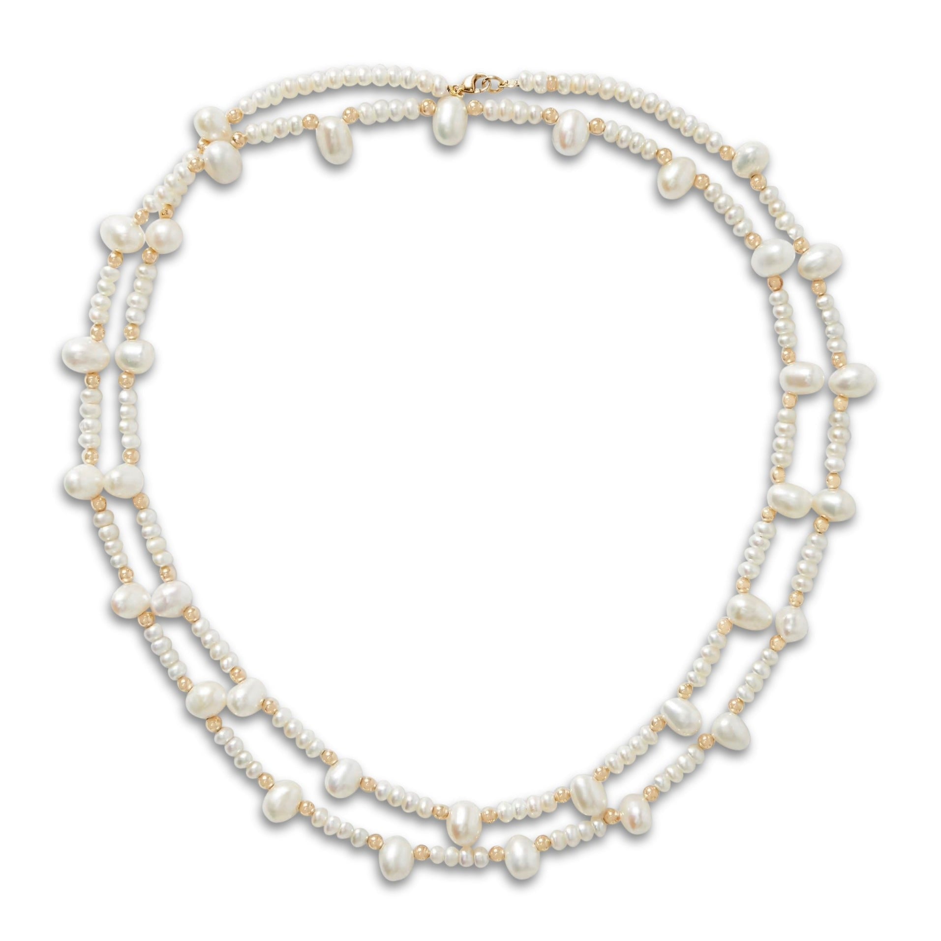 Ocean Pearl Gold Bead Long Necklace