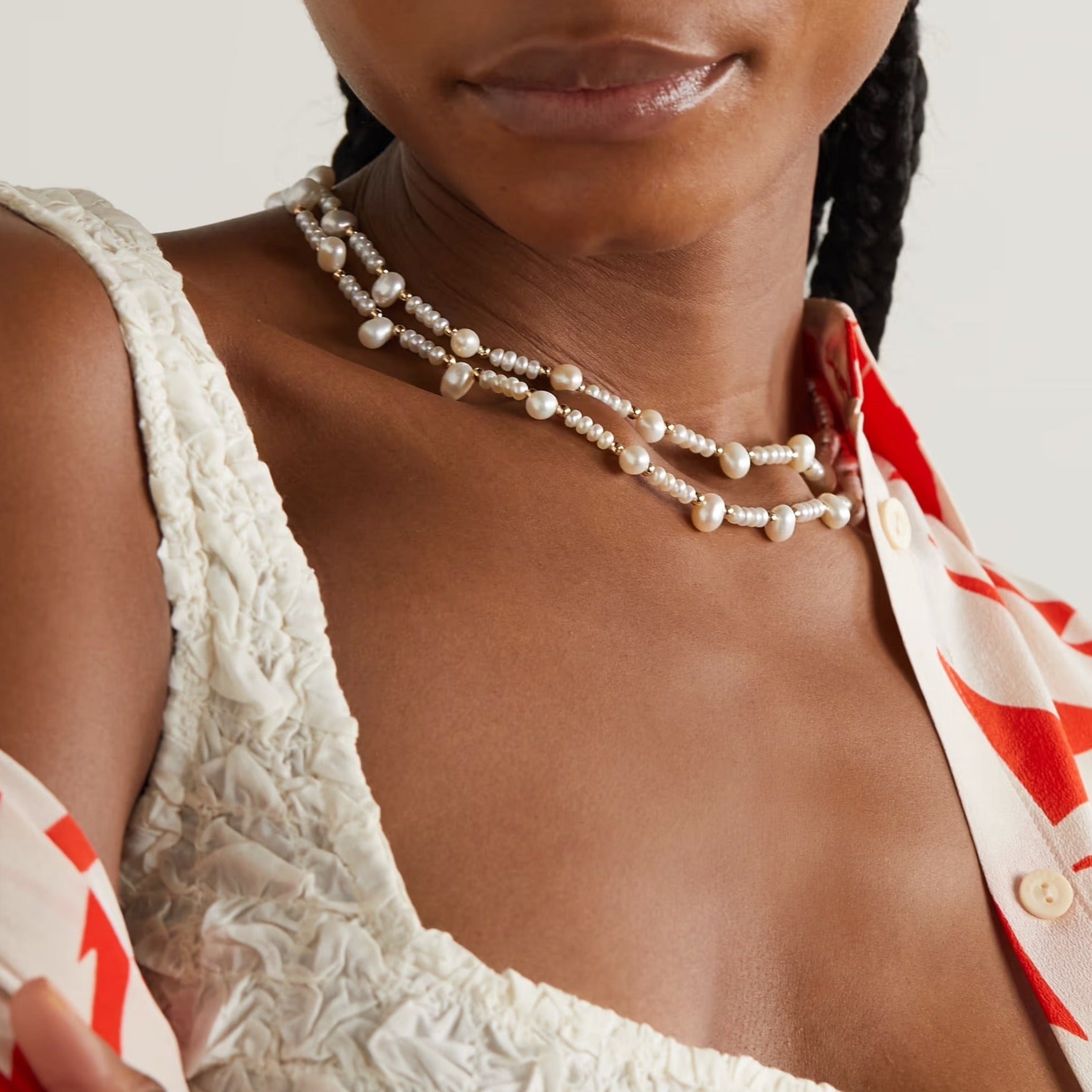 Ocean Pearl Gold Bead Long Necklace