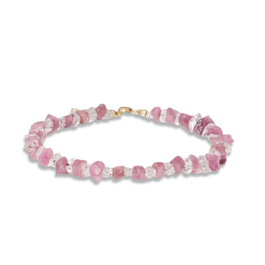 Natural Lava Pink Tourmaline Bronzite Flourite Rose Quartz Crystal Stone 8  mm Beads Bracelet (Color : Multi) Combo Pack of 5 pc
