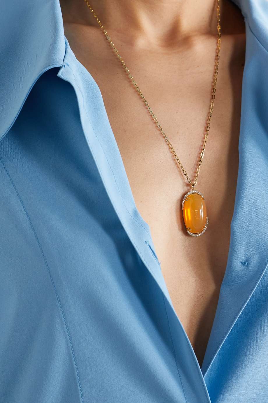 Fire Opal Yin Yang Diamond Halo Necklace