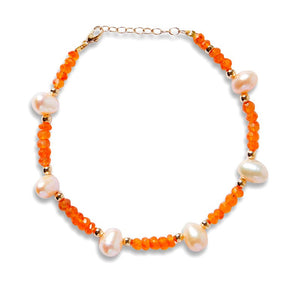 Arizona Carnelian Pearl Gold Bead Bracelet