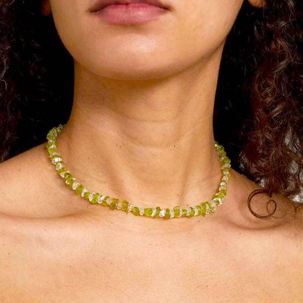 Gaia Peridot and Herkimer Diamond Necklace
