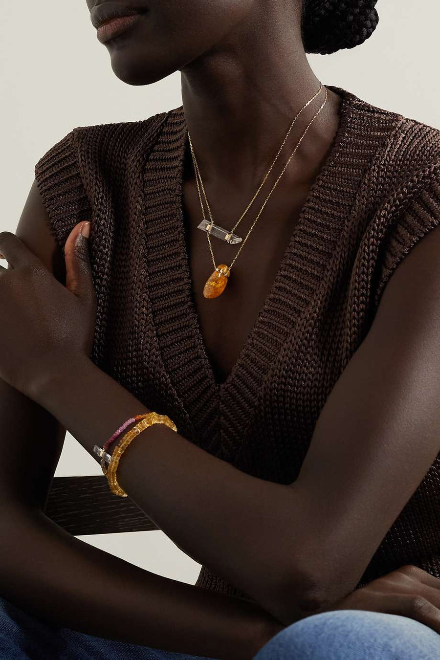Crystalline Citrine Gold Bar Necklace